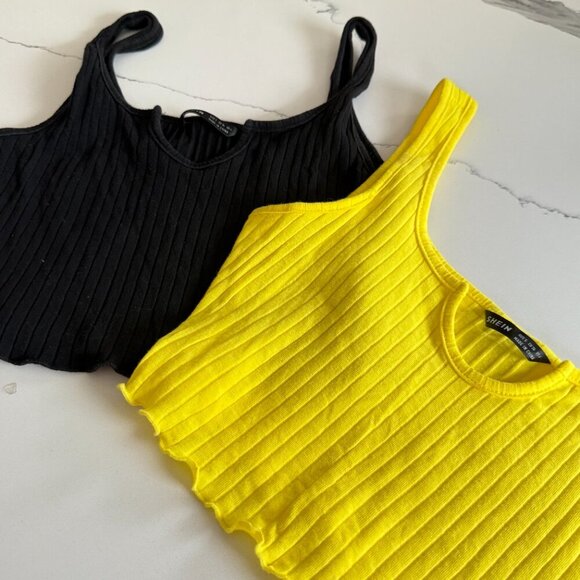 SHEIN | Crop Top | Small | Black and Yellow | Ribbed Cotton Blend - Picture 2 of 12